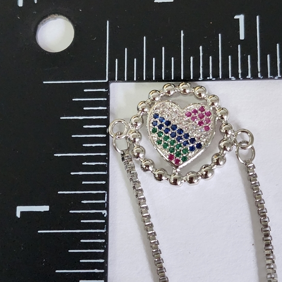 Stainless Steel Rolo Slide Bracelet Heart Multi Color Crystals - Picture 5 of 5